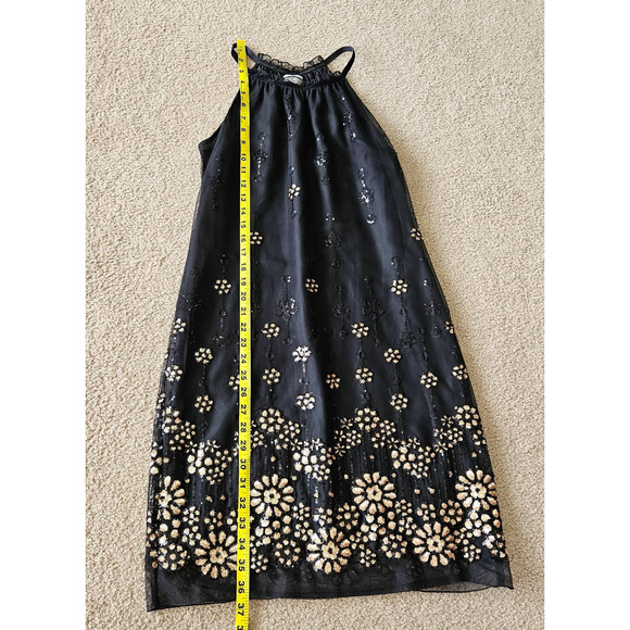 Max Studio Specialty Sz S Whimsigoth‎ Chic VTG Black Gold Halter Sequin Dress - Picture 10 of 13